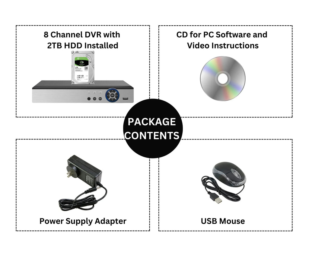 Evertech 8 Channel H.265 AHD TVI CVI Analog CCTV Sizeecurity Sizeurveillance DVR 2TB Hard Drive for Recording