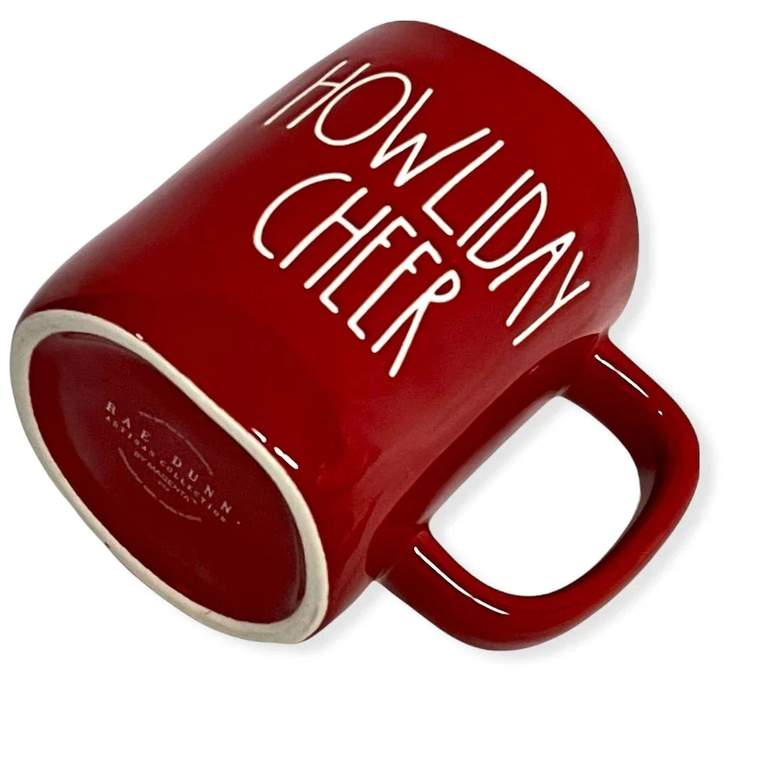 Rae Dunn Red HOWLIDAY CHEER Mug for Christmas with Ivory LL Letter Tea Mug