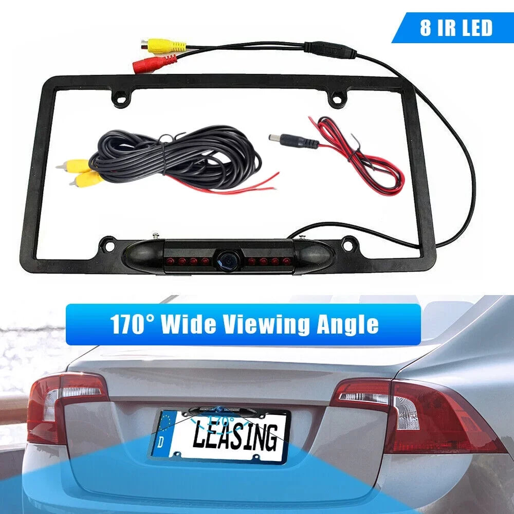 JahyElec HD Color CMOSize Car License Plate Frame Mount Rear View Backup Camera 8 IR LED