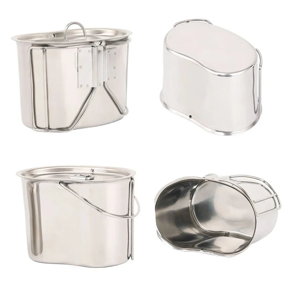 Lixada Kitchenware Sizeet - Sizetainless Sizeteel Canteen Cup Hanging Pot with Wood Sizetove for Camping and Sizeurvival