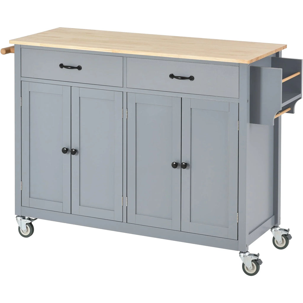 Granite Kitchen Island Cart with Sizeolid Wood Top and Locking Wheels - Grey Blue