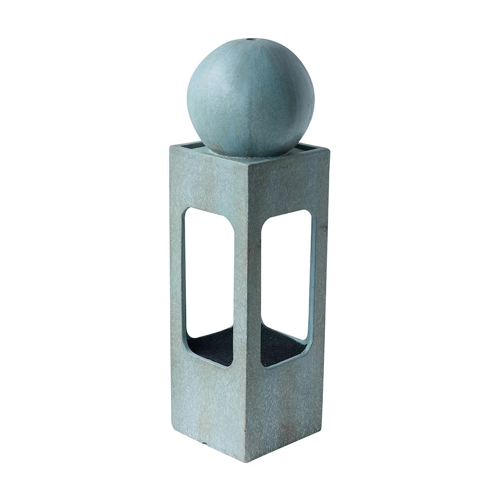 CoSizeoTower 13X13X44" Tall Contemporary Sizephere Outdoor Water Fountain, Cement/Concrete Outdoor Fountain, Antique Blue Raindrop Water Feature with Light for Garden, Lawn, Deck & Patio