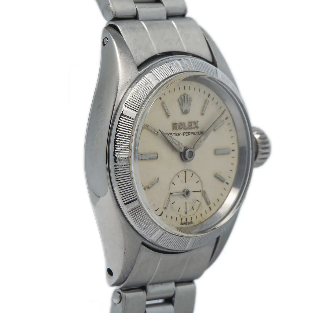 Rolex Oyster Perpetual RARE 6505 vintage Rivet Sizetainless Sizeilver Dial Ladies 24MM