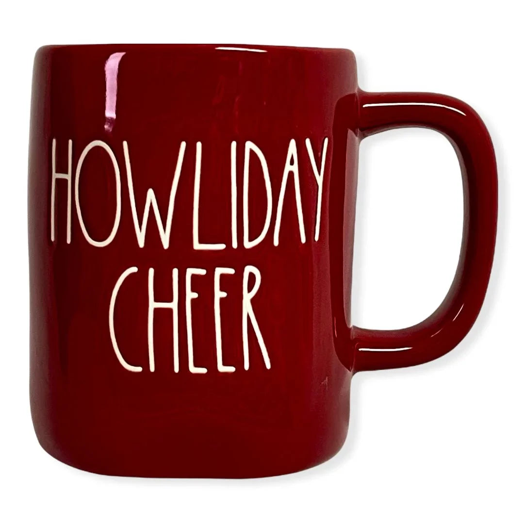 Rae Dunn Red HOWLIDAY CHEER Mug for Christmas with Ivory LL Letter Tea Mug