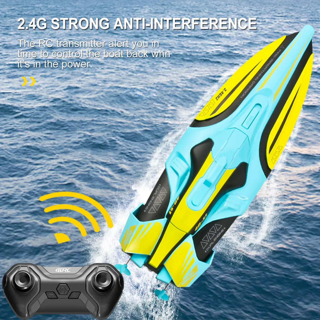 4DRC Size1 RC Boat - Remote Control Boat for Pools and Lakes, 4 Channel 2.4GHZ Remote Control, and Rechargeable Boat Battery，Yellow