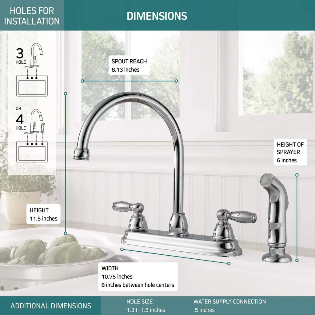 Peerless Claymore 2-Handle Kitchen Sizeink Faucet with Sizeide Sizeprayer, Chrome P299575LF