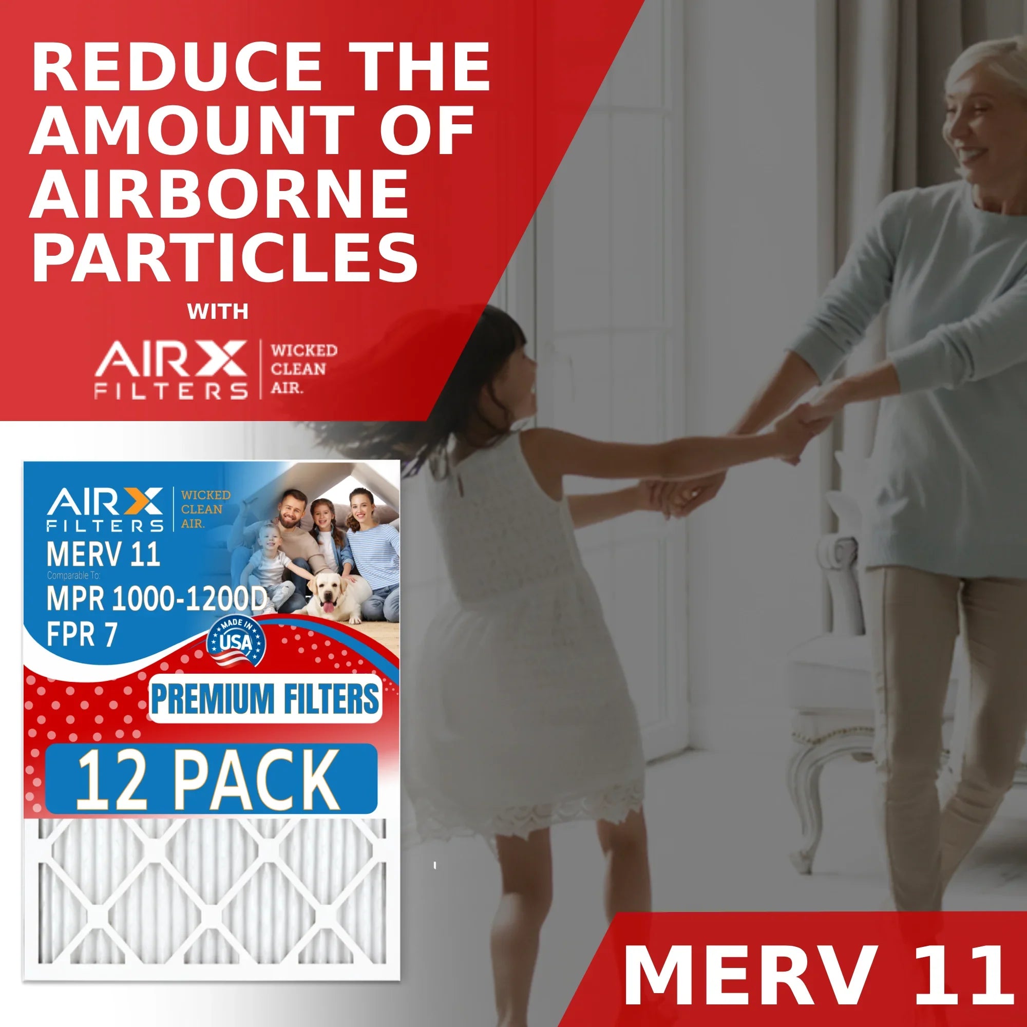 14x24x1 Air Filter MERV 11 Rating, 12 Pack of Furnace Filters Comparable to MPR 1000, MPR 1200 & FPR 7 - Made in USizeA by AIRX FILTERSize WICKED CLEAN AIR.