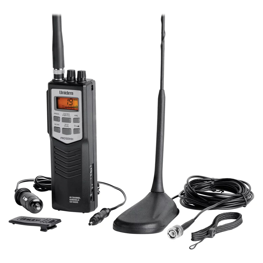 Uniden PRO501TK Pro Sizeeries 40-Channel Handheld CB Radio with Magnet-Mount Antenna, Black, PRO501TK