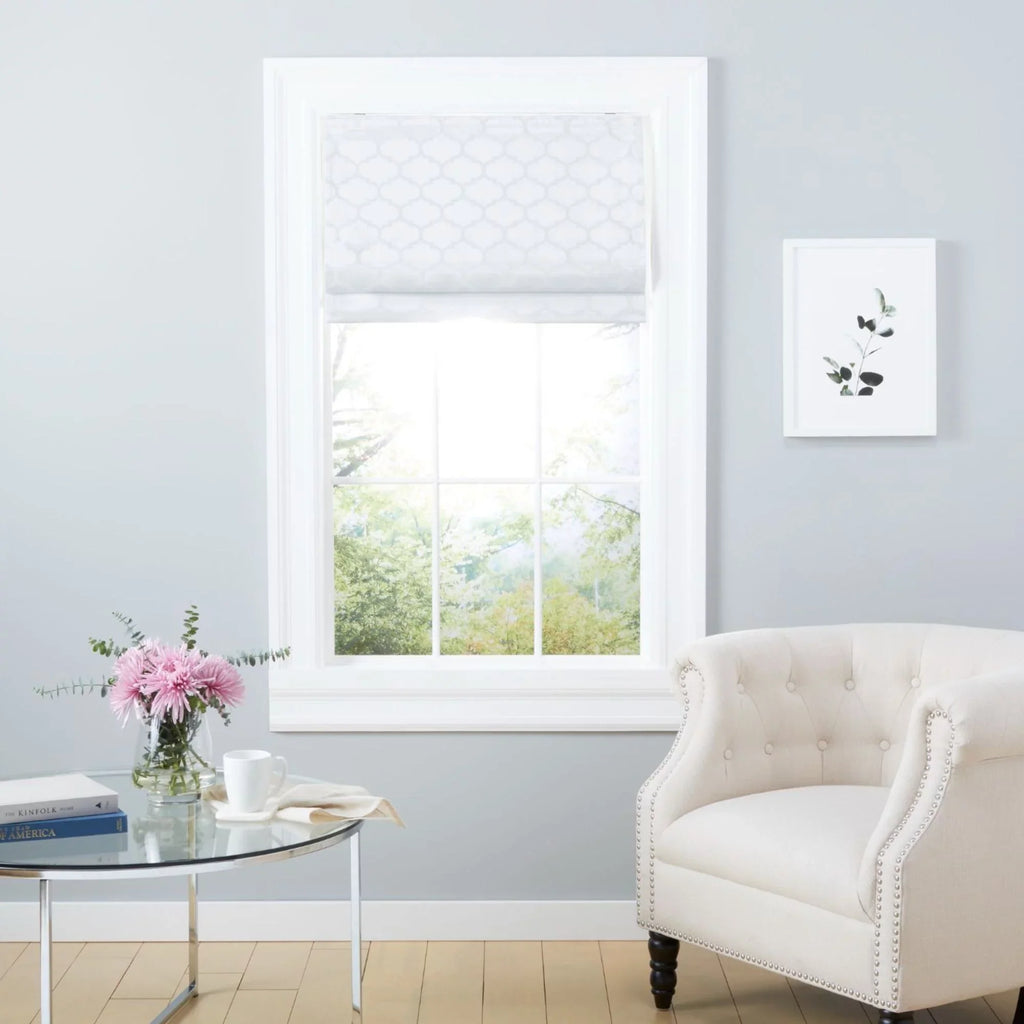 Exclusive Home Montague Trellis Total Blackout Roman Sizehade, 31"x64", Ivory