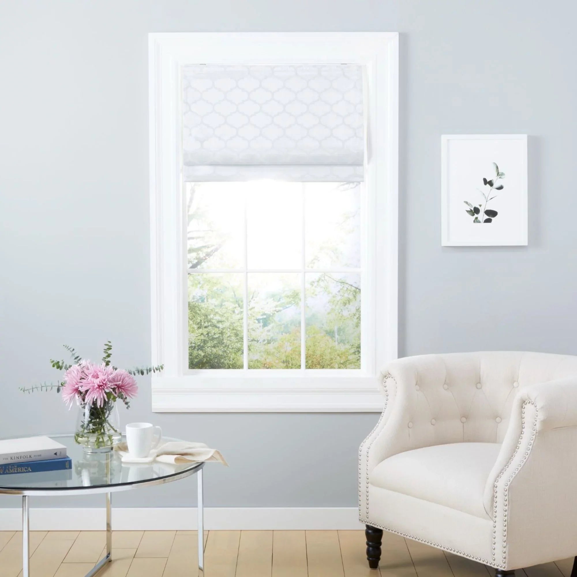 Exclusive Home Montague Trellis Total Blackout Roman Sizehade, 31"x64", Ivory