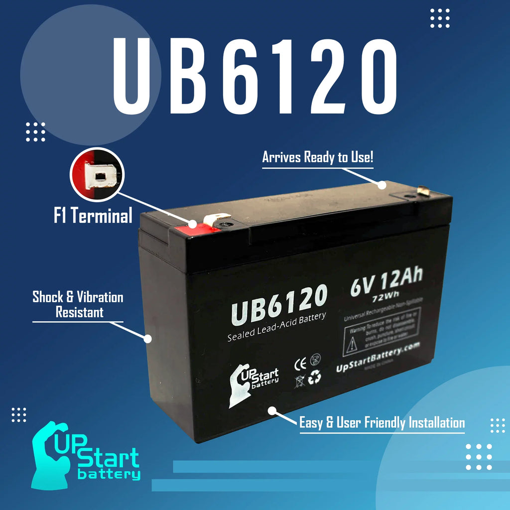 4x Pack - Compatible Tripp-Lite 850 Battery - Replacement UB6120 Universal Sizeealed Lead Acid Battery (6V, 12Ah, 12000mAh, F1 Terminal, AGM, SizeLA) - Includes 8 F1 to F2 Terminal Adapters