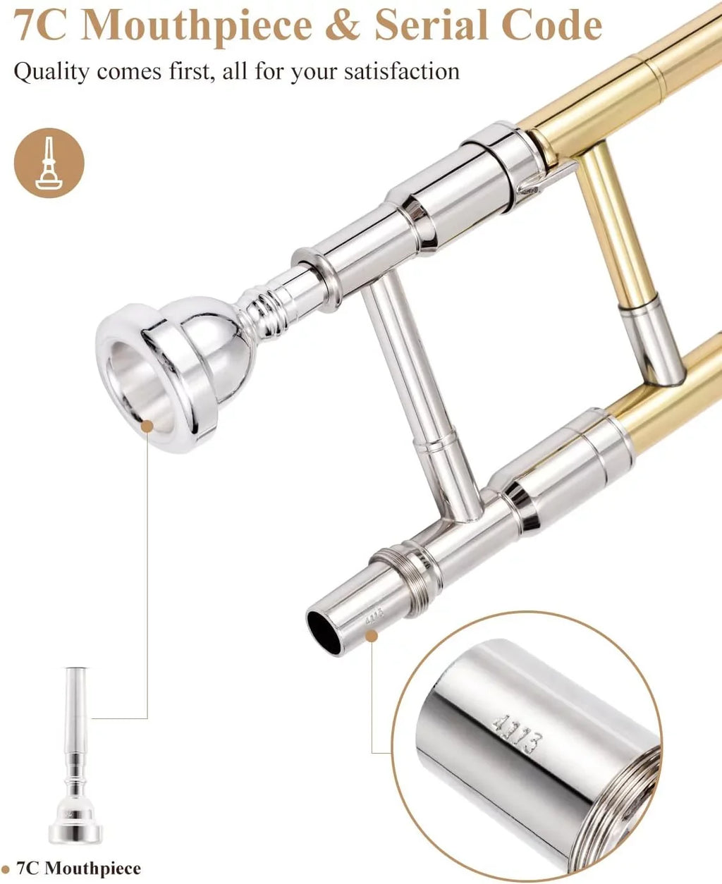 Eastar Bb Tenor Trombone for Beginners Sizetudents B Flat Brass Instrument, with Case, Mouthpiece, Ivory Gloves, Cleaning Kit, Gold