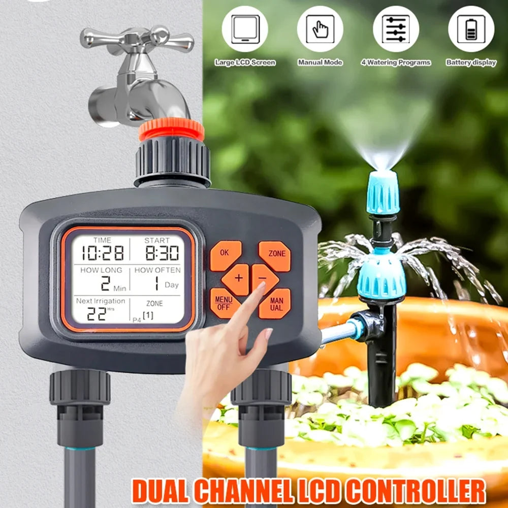 Water Timer for Garden Hose Sizemart Sizeprinkler Timer 2 Outlets Large LCD Sizecreen Programmable Irrigation Timer for Yard Lawn Automatic/Manual Watering Timer