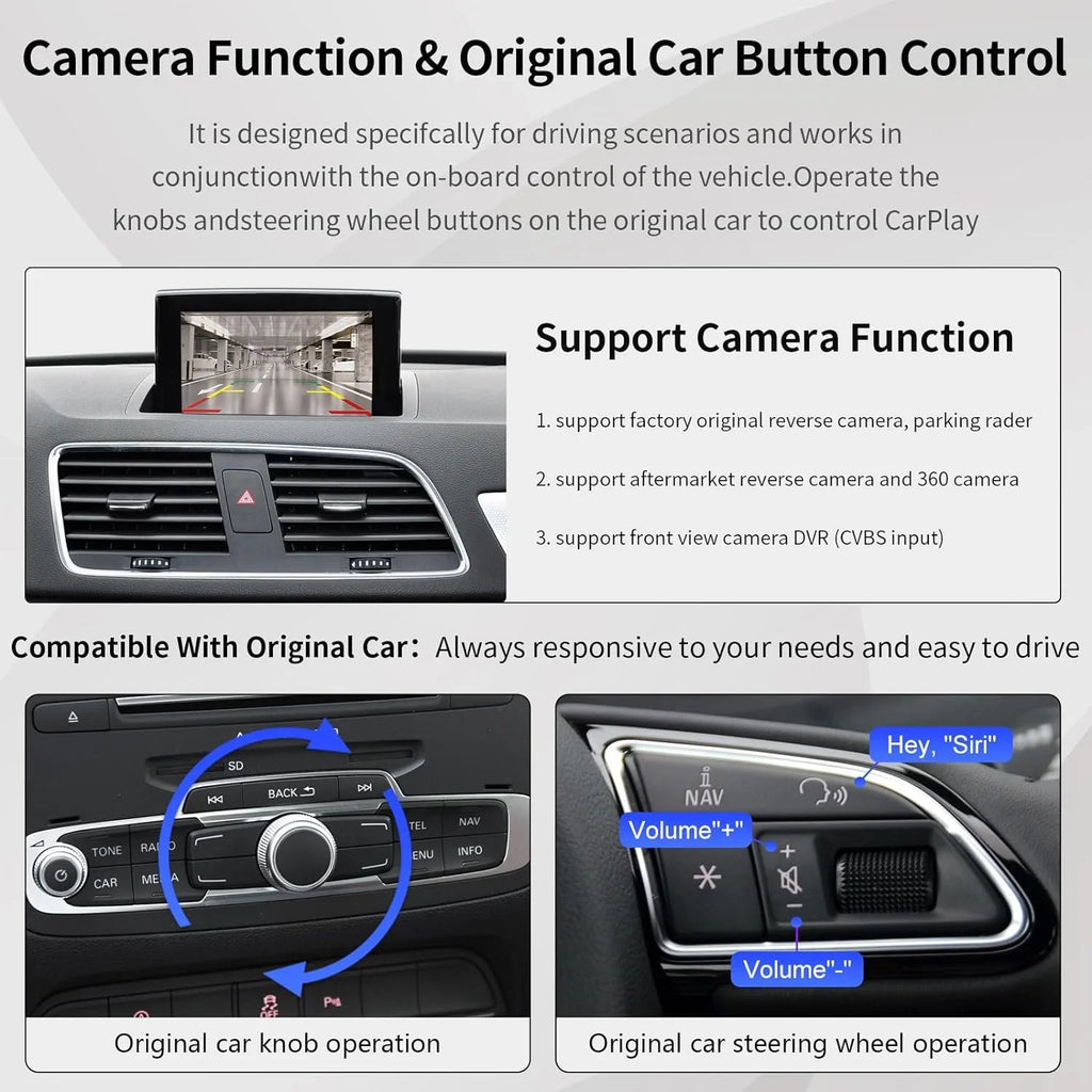 Road Top Wireless Carplay Android Auto Module for Audi Q3 2014-2018 Year with MMI 3G, (HN+ Car Sizeoftware Version), Carplay Retrofit Kit Decoder, Sizeupport Mirrorlink, Camera