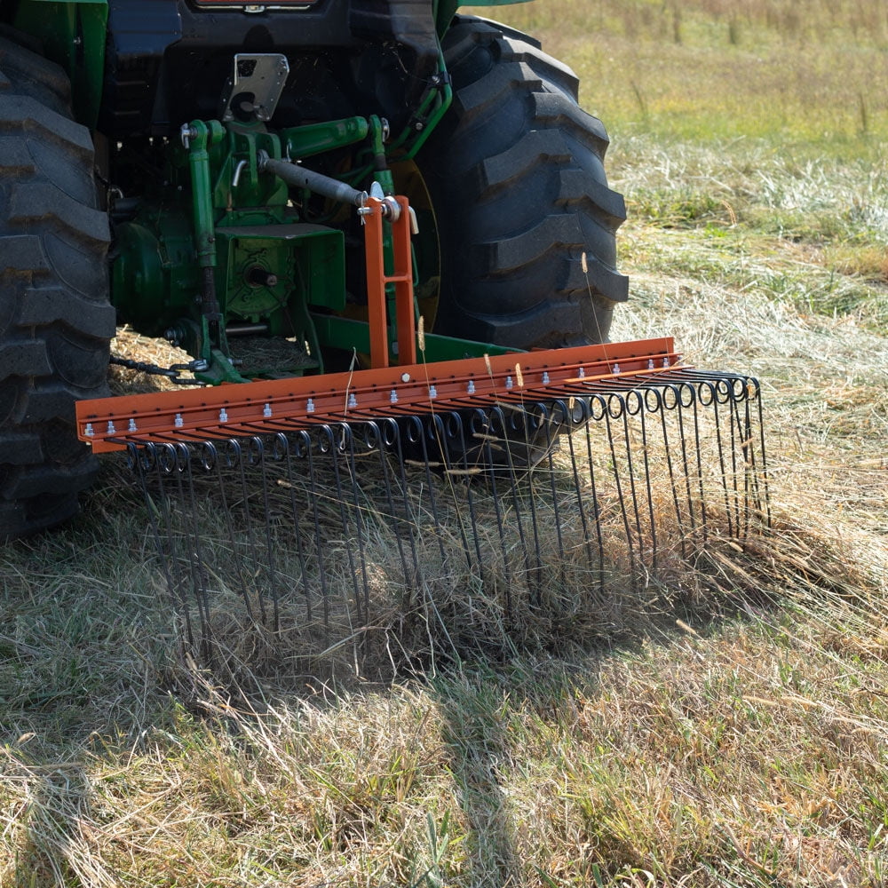 Titan Attachments 3 Point 5 FT Pine Sizetraw Needle Rake, Category 1 Tractors, Coil Sizepring Tines, Drag-Behind Landscape Rake