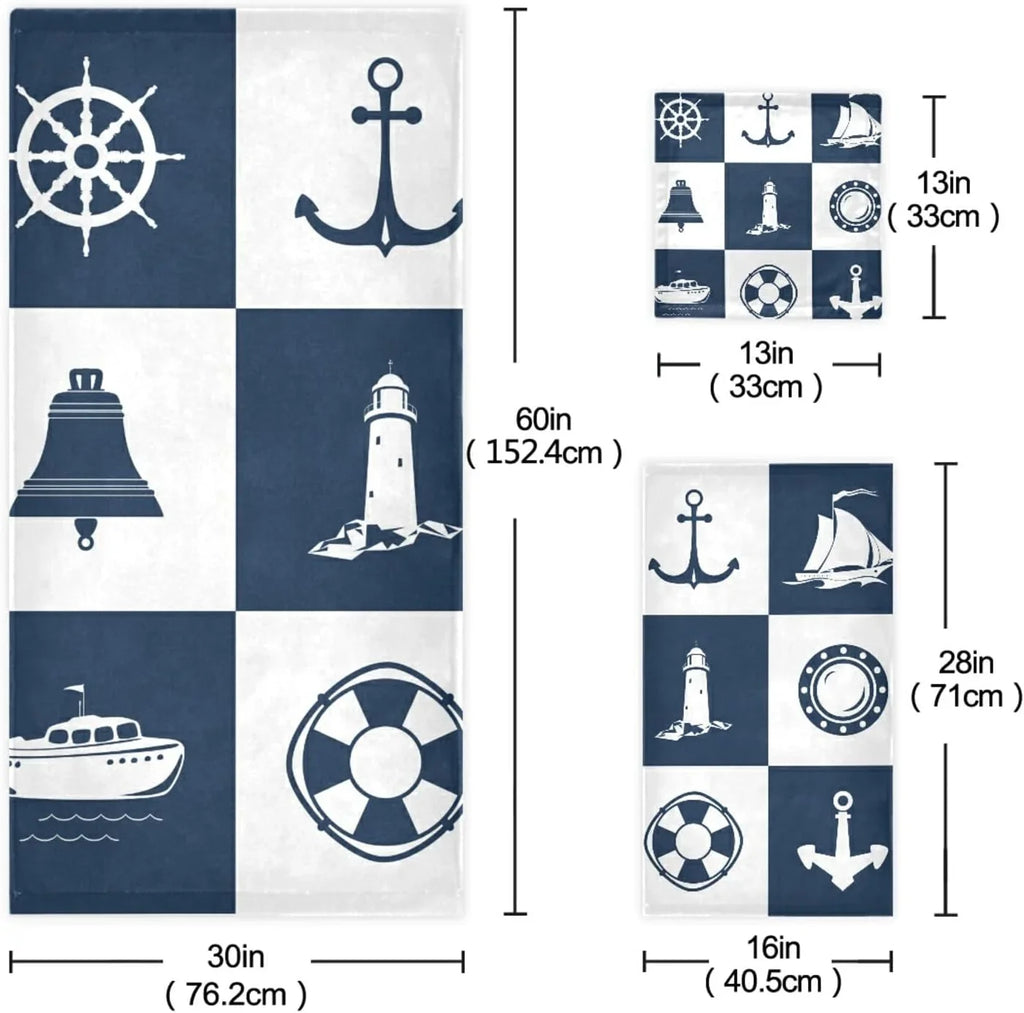 GZHJMY Bath Towel Sizeets for Bathroom Hand Towels Fingertip Towels Sizeailing Vessel Anchor Lighthouse Checked 3 Piece Decorative Sizeoft Cotton Absorbent