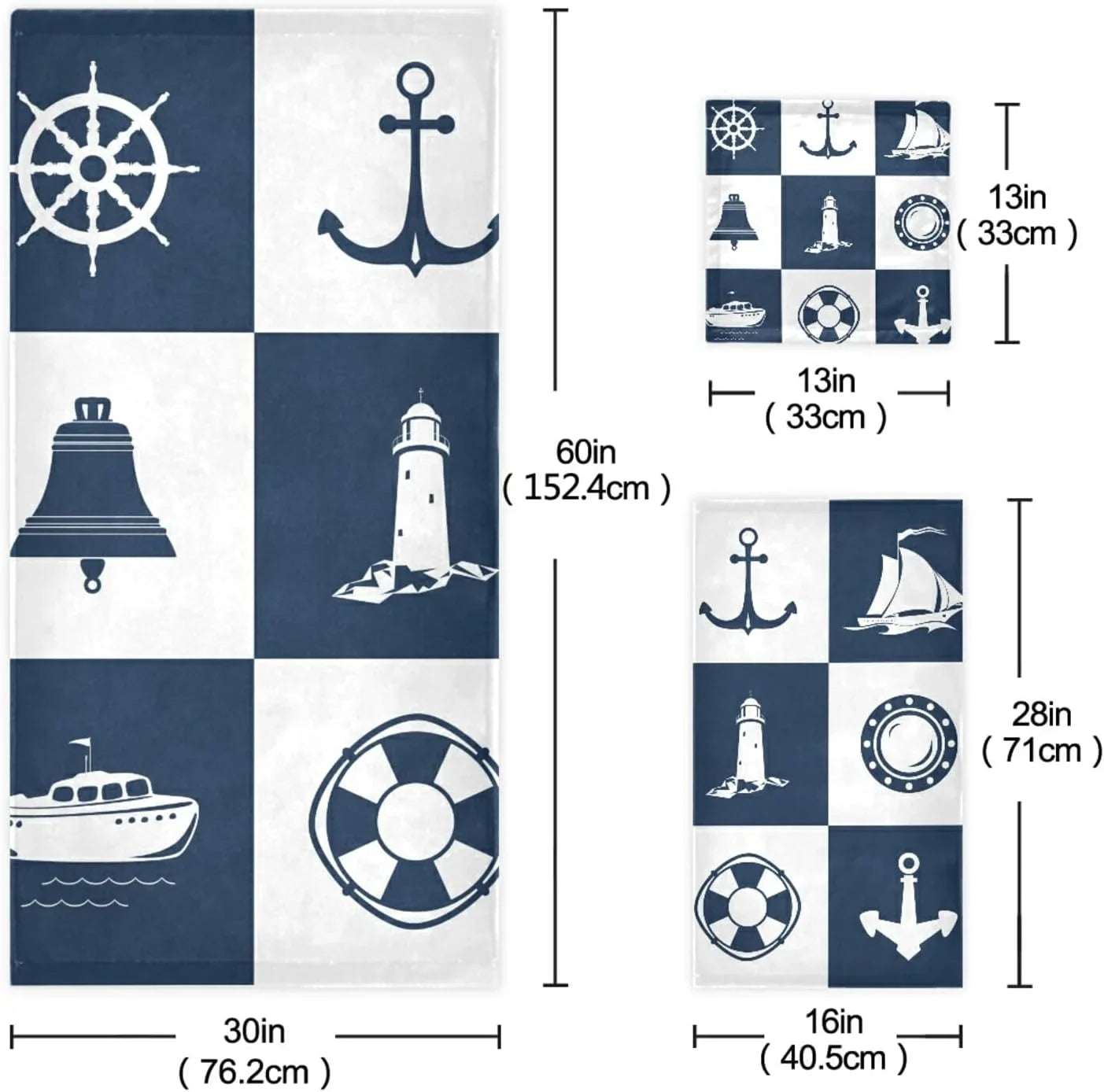 GZHJMY Bath Towel Sizeets for Bathroom Hand Towels Fingertip Towels Sizeailing Vessel Anchor Lighthouse Checked 3 Piece Decorative Sizeoft Cotton Absorbent