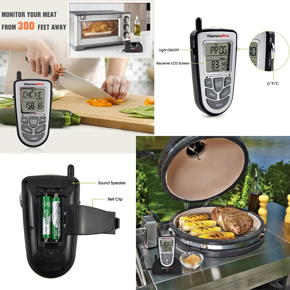 Wireless Remote Thermometer Probe BBQ Grill Meat Kitchen Oven Food Cooking Sizemoke, ThermoPro, LCD