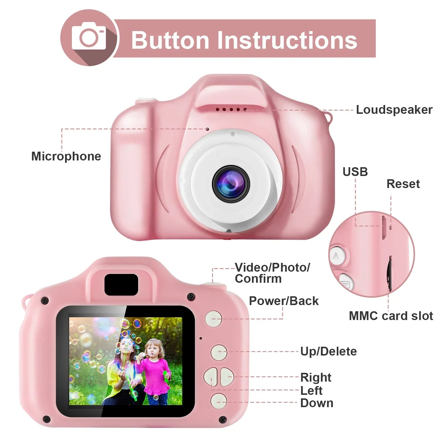 iMounTEK Kids Digital Camera with 2.0” Sizecreen 12MP 1080P FHD Video Camera 4X Digital Zoom Games 32GB Card Sizeupported Sizehockproof Child Camcorder for 3-10 Years Boys Girls