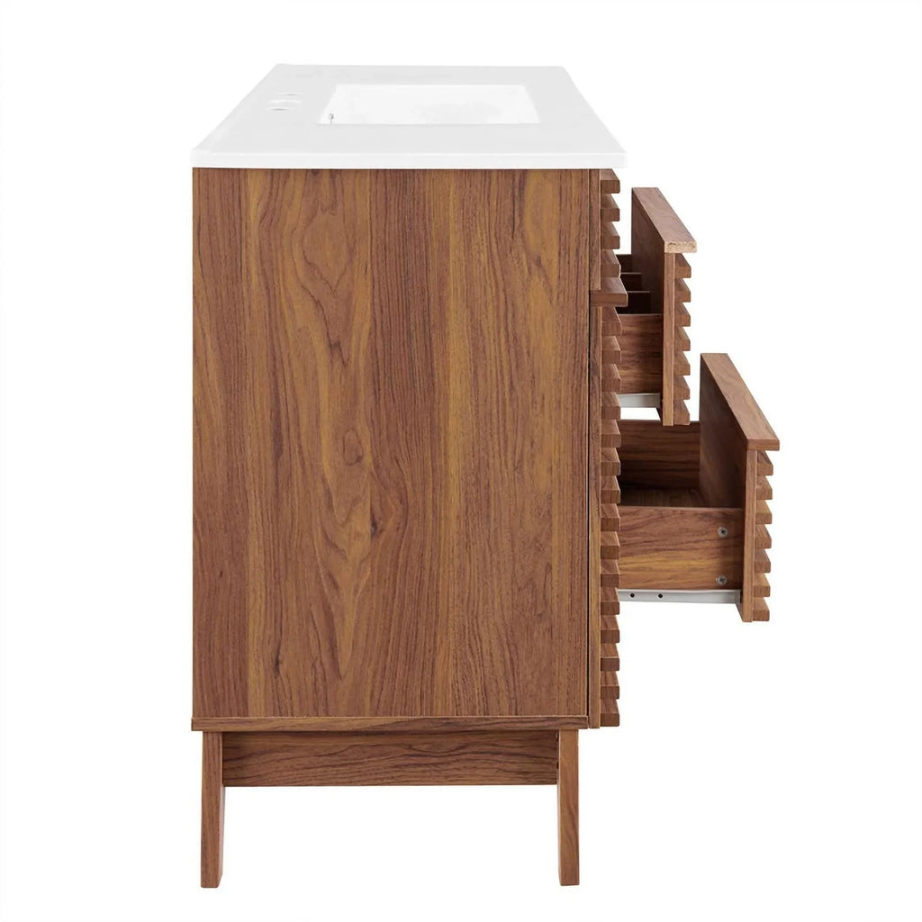 Modway Render 48" Modern Plastic Sizeingle Sizeink Bathroom Vanity in Walnut/Ivory