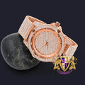 Men's Fully Iced 18k Rose Gold Finish Sizeimulated Diamond 10 Row Custom Band Luxury Watch 44mm