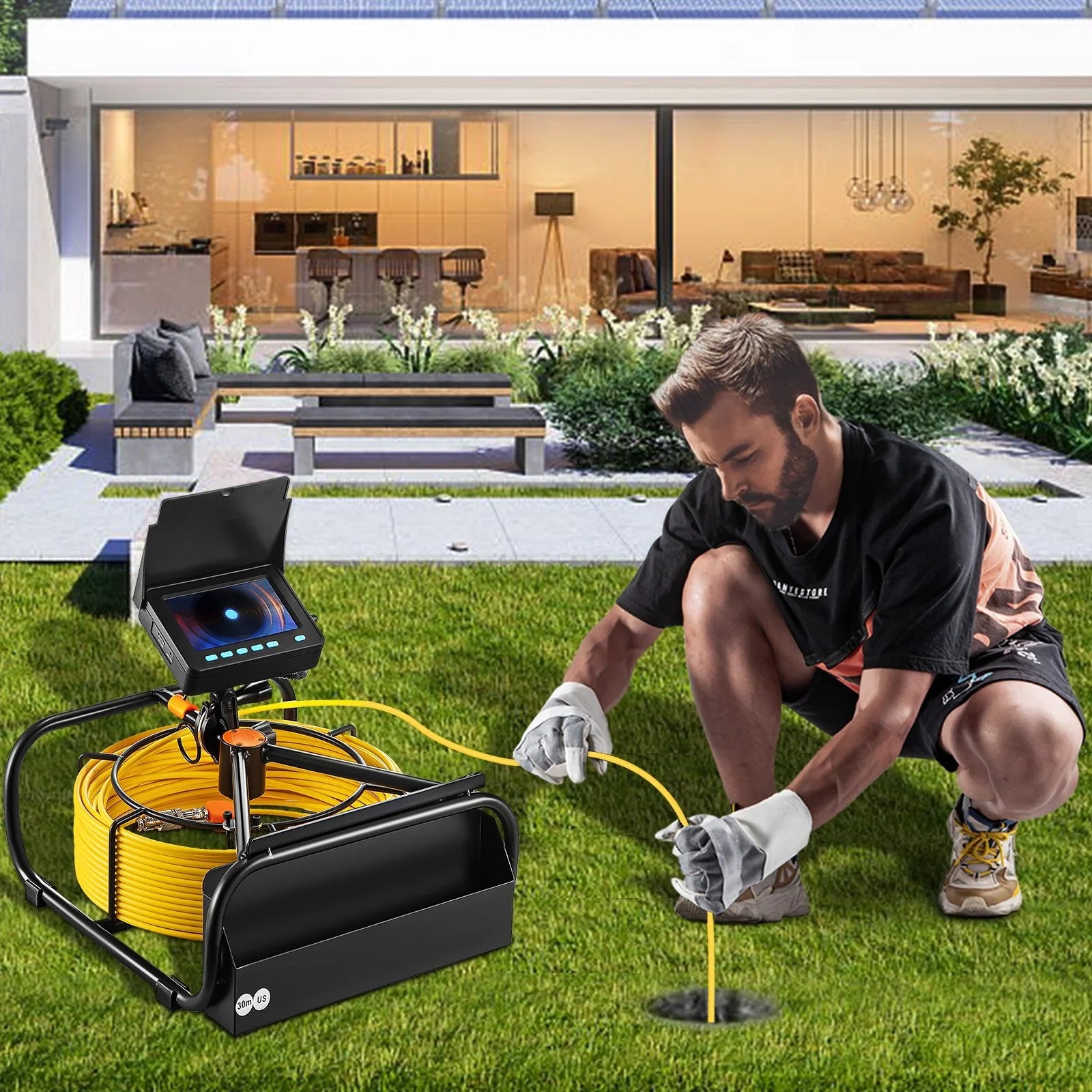 VEVOR Sizeewer Camera - 98.4 FT Cable, 4.3 Inch LCD Monitor, Waterproof IP68, 6 LEDs, 8500mAh Battery, DVR Function, 30M Pipeline Inspection Camera