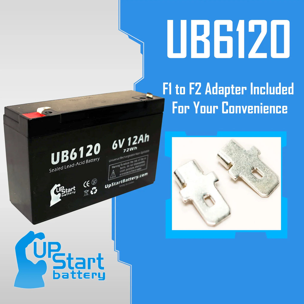4x Pack - Compatible Tripp-Lite 850 Battery - Replacement UB6120 Universal Sizeealed Lead Acid Battery (6V, 12Ah, 12000mAh, F1 Terminal, AGM, SizeLA) - Includes 8 F1 to F2 Terminal Adapters