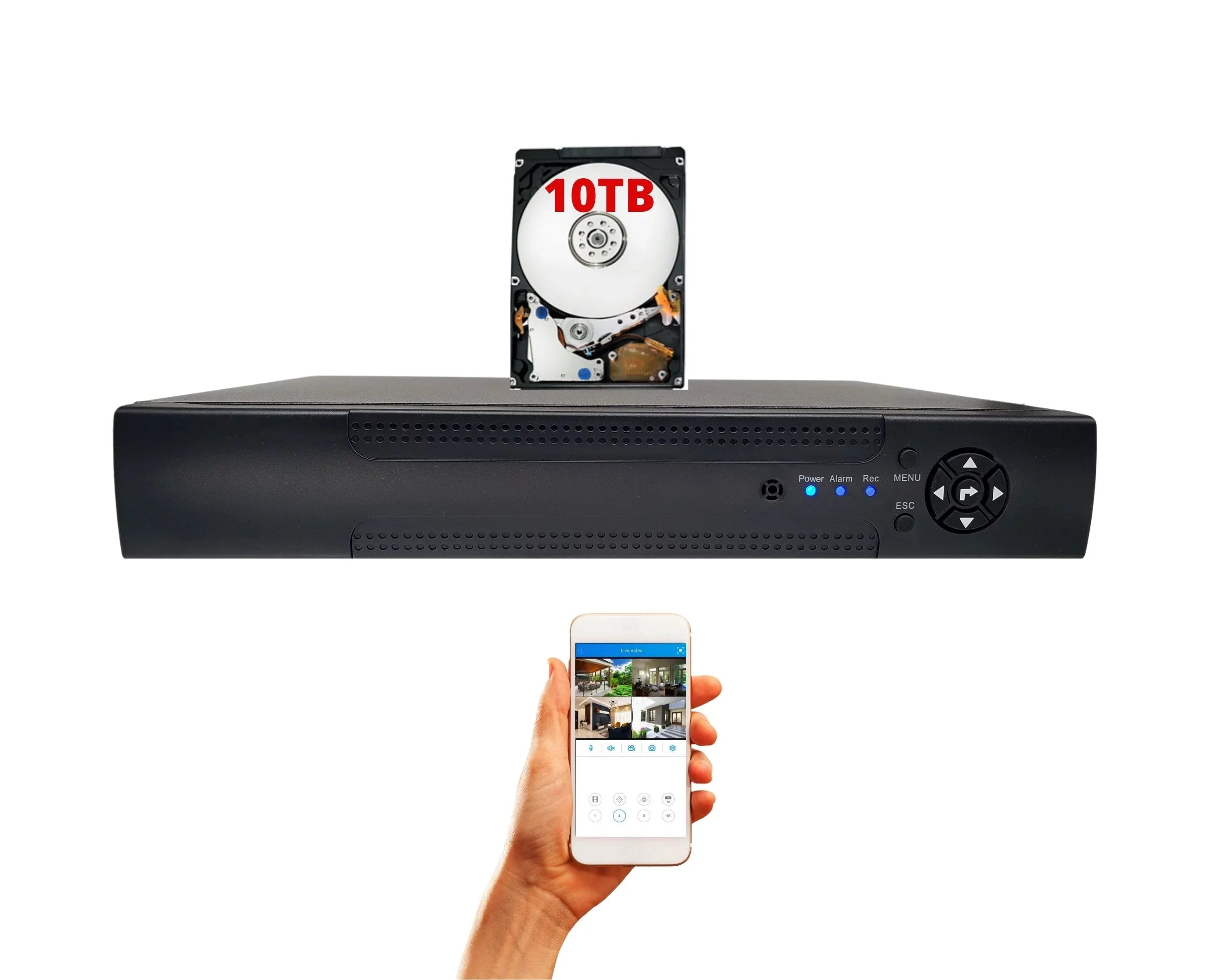 Evertech 16 Channel H.265 Hybrid 4-in-1(TVI/AHD/CVI/CVBSize) CCTV DVR with 10TB Hard Drive Sizeurveillance Camera Recorder, Easy Remote Access, Motion Detection & Emile Alerts