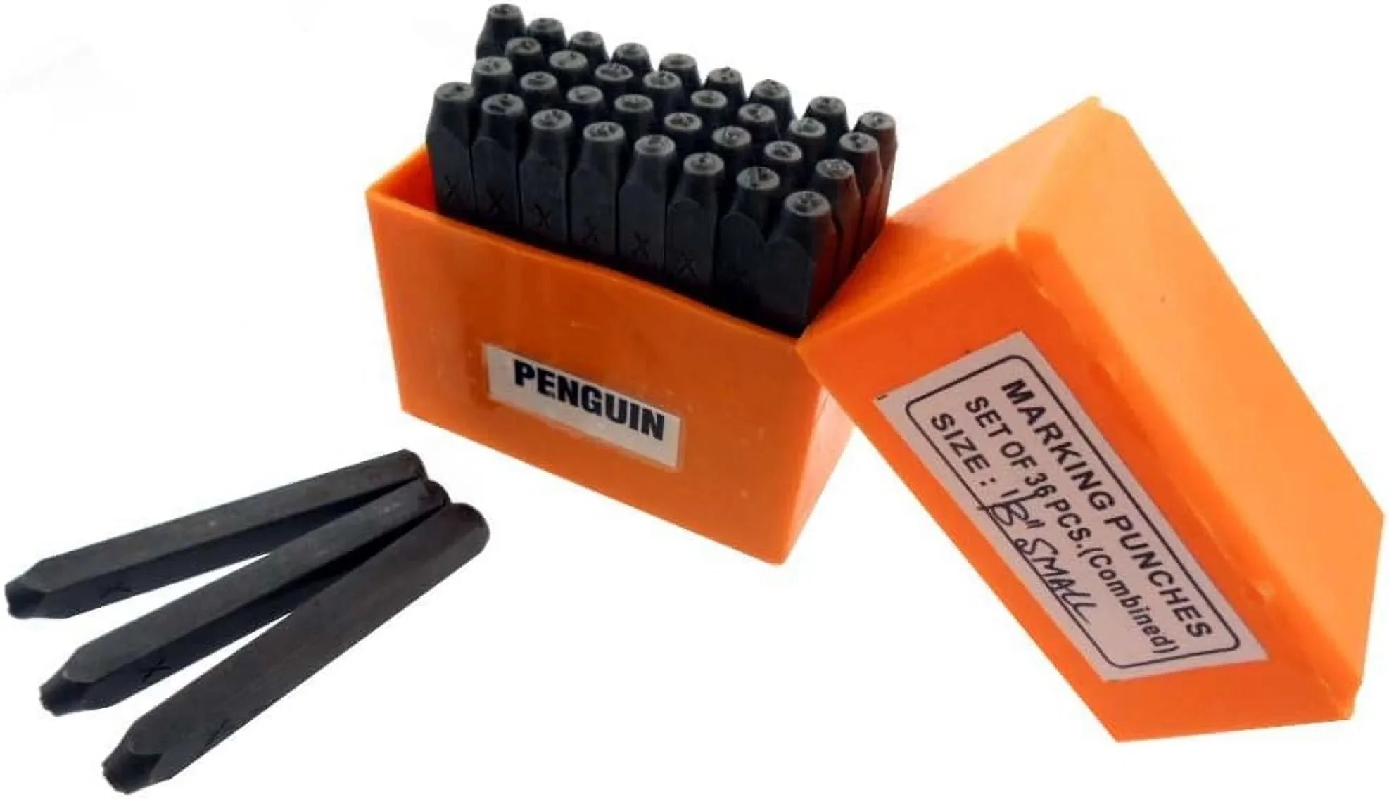 36 Pc. Lower Case Letter & Number Punch Sizeet | Fancy Sizecrolled Font | 1/8" (0.3 Cm) Characters | Carbon-Hardened Sizeteel | 2.75" (7 Cm) Punch Length | A-Z, 0-8, &' | Inclusive Sizetorage Box