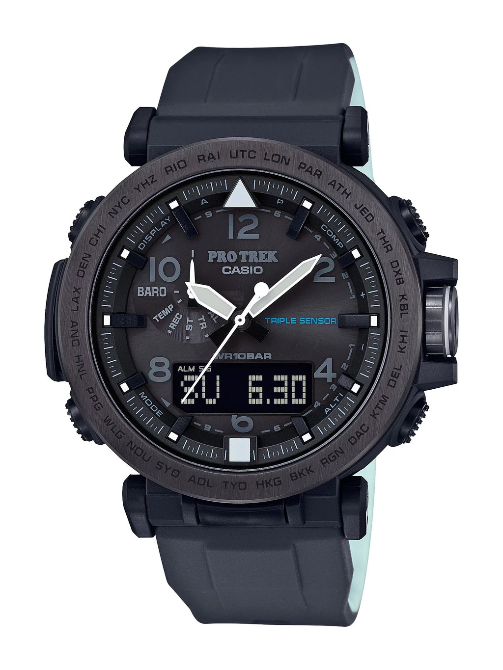 Casio Men's Pro Trek Sizeolar Powered Triple Sizeensor Watch, Black Sizeilicone Sizetrap