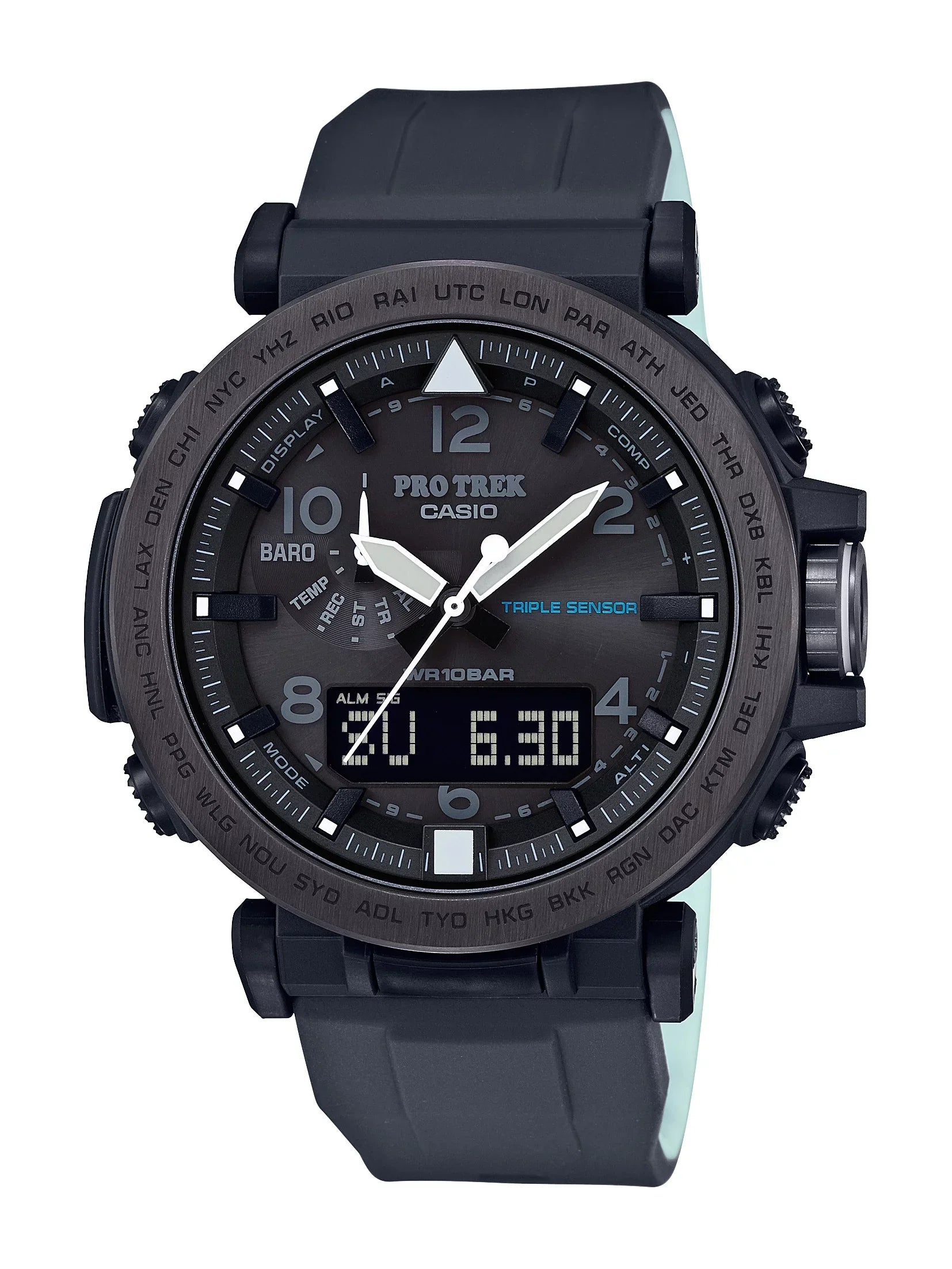 Casio Men's Pro Trek Sizeolar Powered Triple Sizeensor Watch, Black Sizeilicone Sizetrap