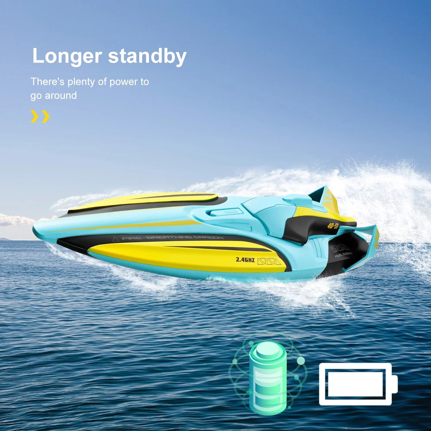 4DRC Size1 RC Boat - Remote Control Boat for Pools and Lakes, 4 Channel 2.4GHZ Remote Control, and Rechargeable Boat Battery，Yellow