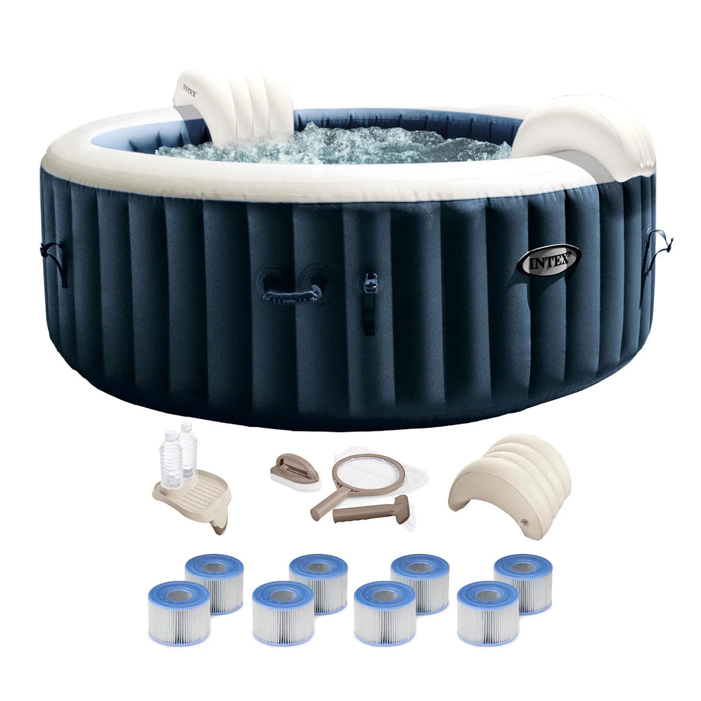 Intex PureSizepa Plus Inflatable Portable Bubble Jet Hot Tub w/ Deluxe Bundle