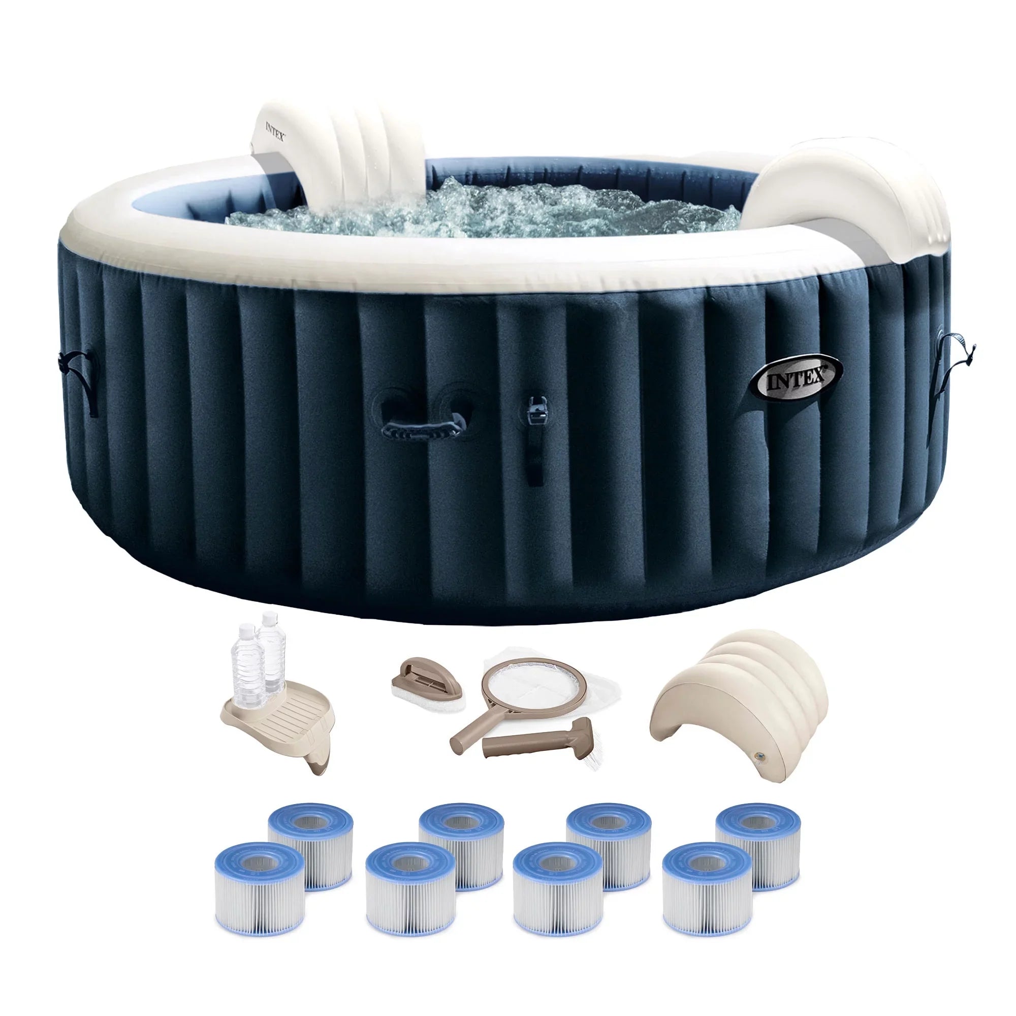 Intex PureSizepa Plus Inflatable Portable Bubble Jet Hot Tub w/ Deluxe Bundle