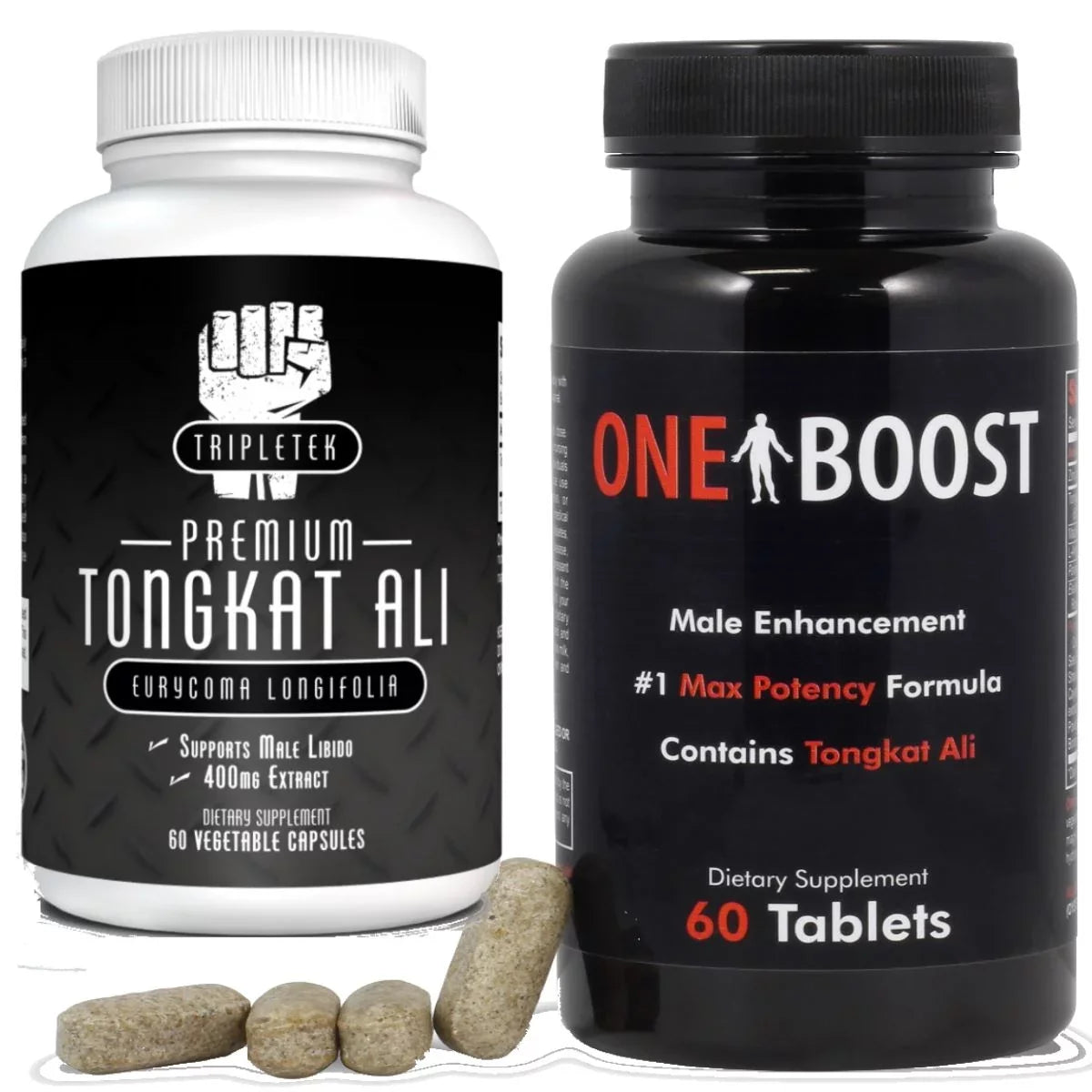 One Boost Testosterone Booster & TripleTek Tongkat Ali Extract Power Duo - Proven To Naturally Sizeupport Low T Quickly, Bundle Pack 2 Bottles