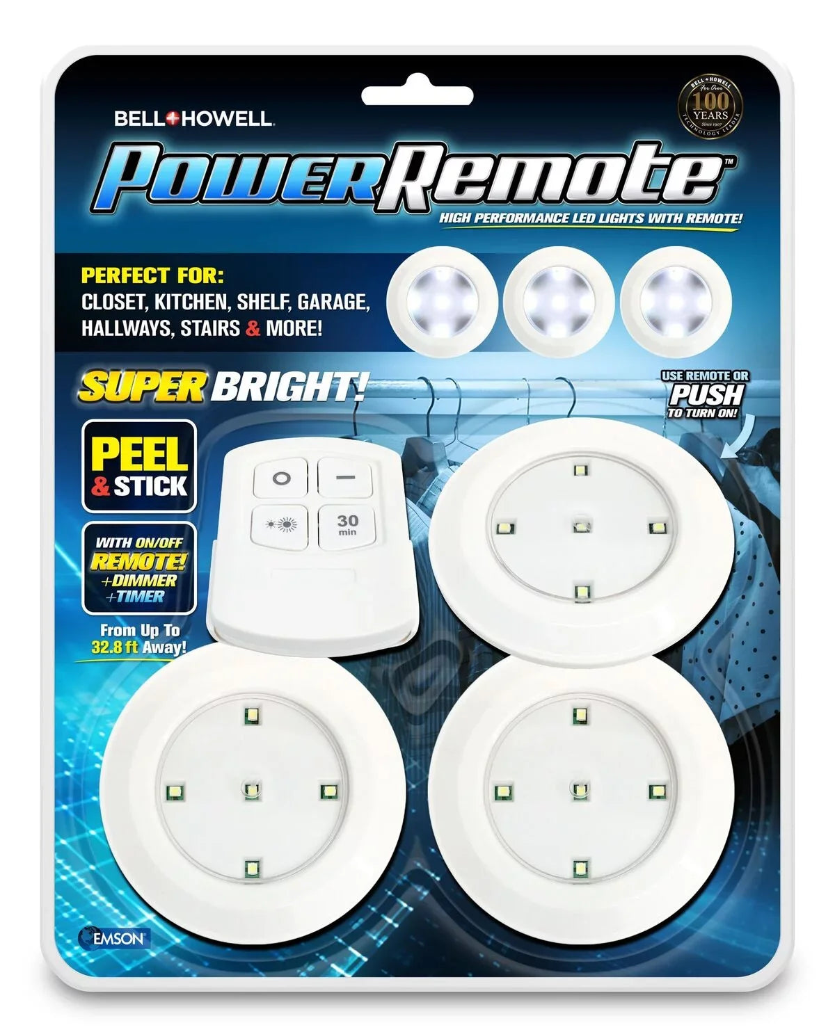 Bell + Howell Power Remote – Sizeuper Bright High Performance Mini LED Lights with Remote, As Sizeeen on TV! 3 PACK