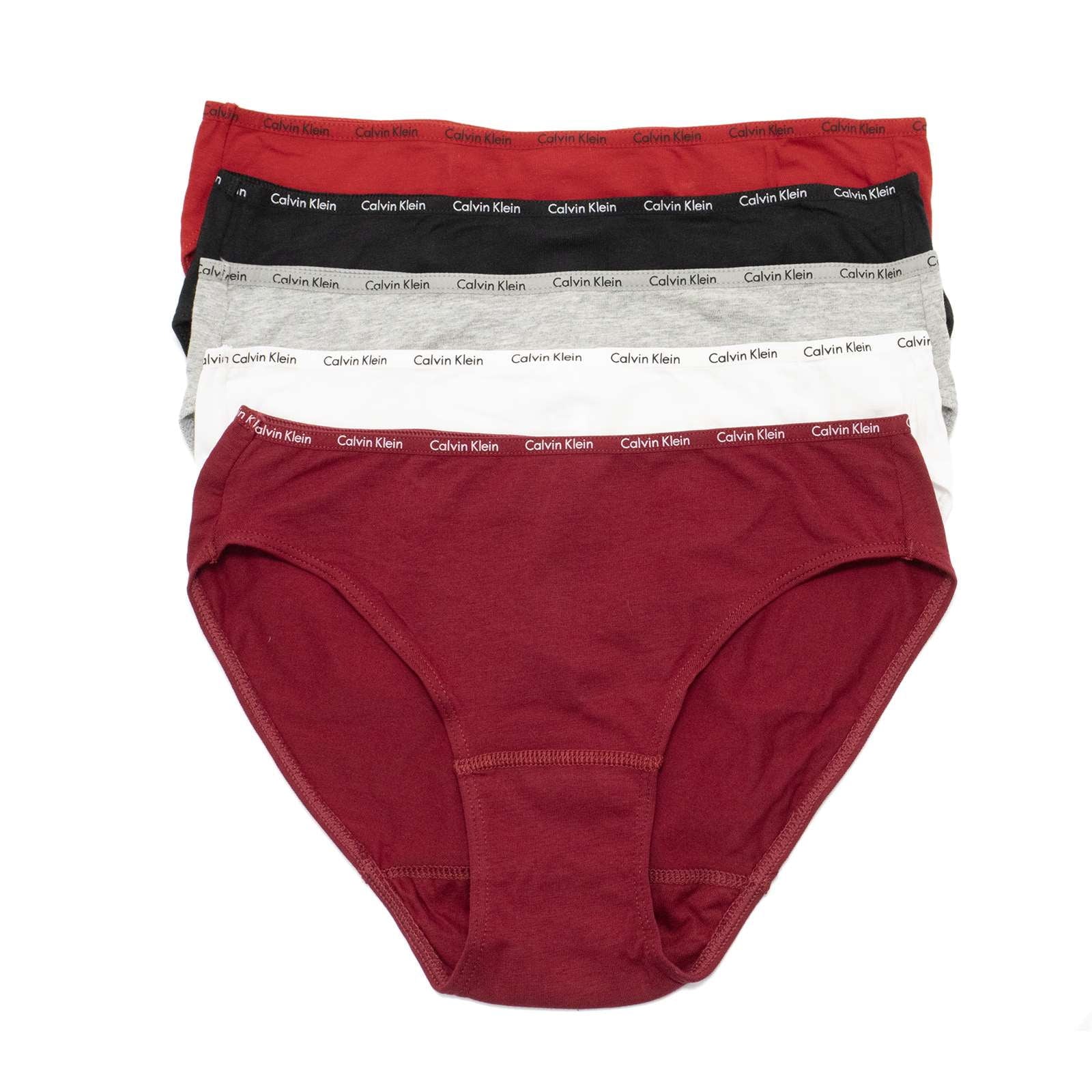 Calvin Klein Women's 5-Pack Sizeignature Cotton Bikini, Red Gala \ Black,M - USize