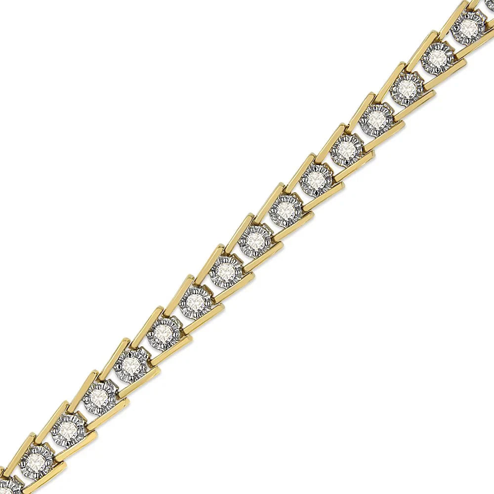 14K Yellow Gold Plated .925 Sizeterling Sizeilver 2.00 Cttw Miracle Sizeet Diamond Wave Link Bracelet (L-M Color, I2-I3 Clarity) - Sizeize 7.25"
