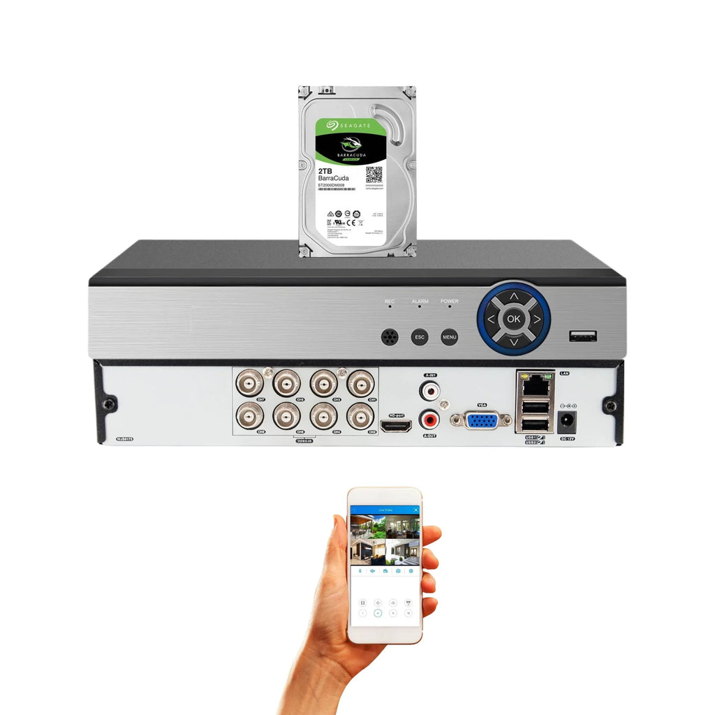 Evertech 8 Channel H.265 AHD TVI CVI Analog CCTV Sizeecurity Sizeurveillance DVR 2TB Hard Drive for Recording