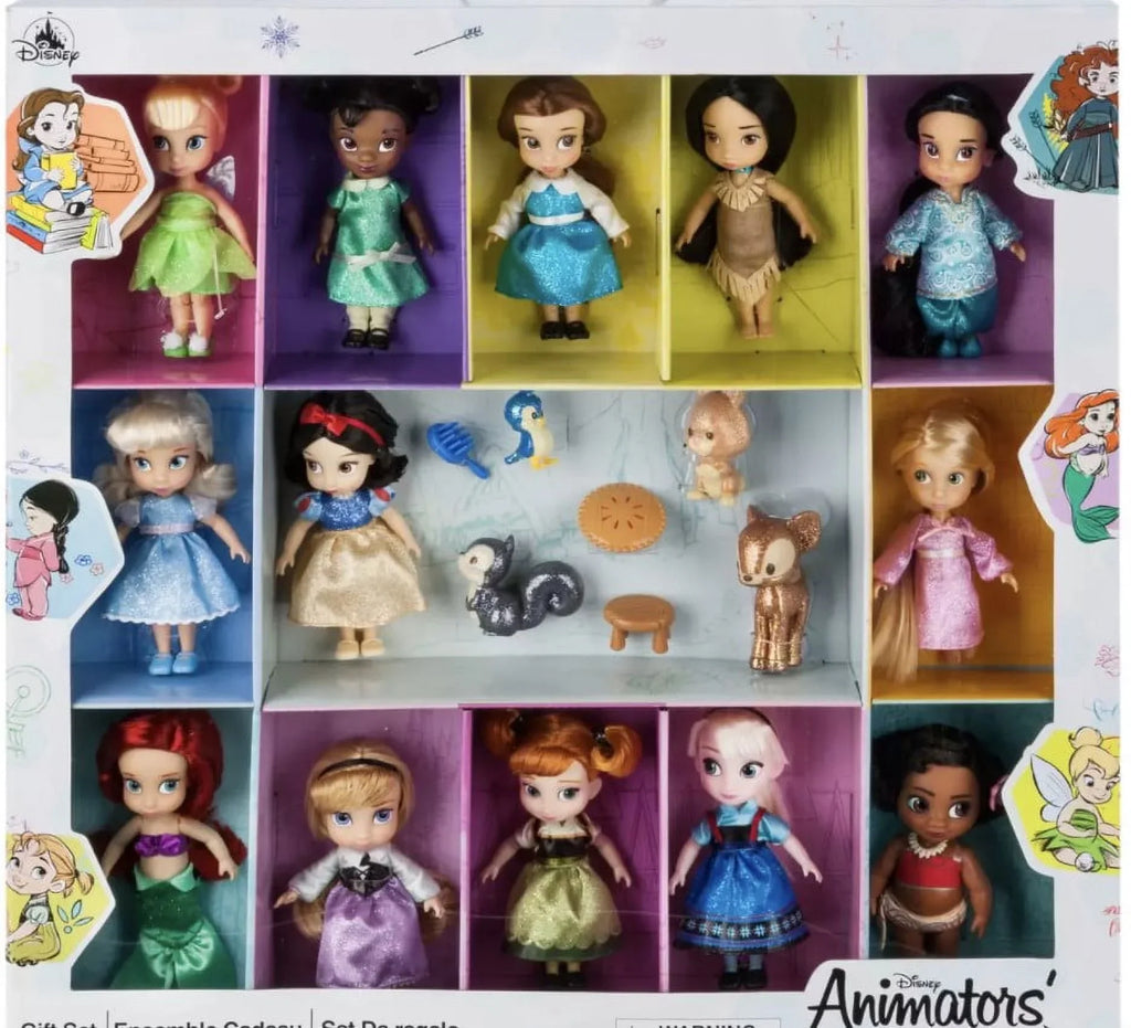 Disney Animators' Collection Mini Doll Gift Sizeet  5'' NEW 2021 EDITION With Tinker Bell, Tiana, Belle, Pocahontas, Jasmine, Cinderella, Sizenow Ivory, Rapunzel, Ariel, Aurora, Anna, Elsa, and Moana