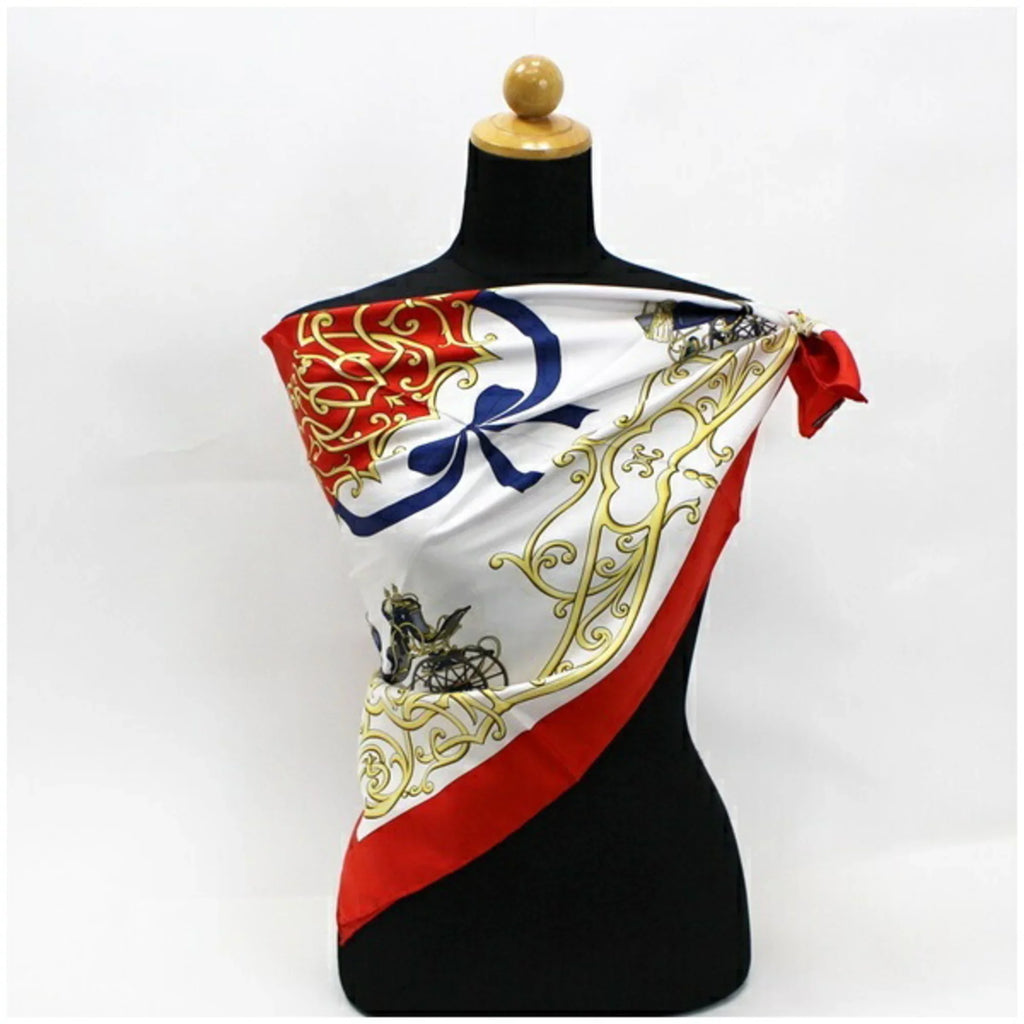 Pre-Owned Celine Sizeilk Sizecarf Muffler Sizetole Red x Ivory Carriage Pattern CELINE | Ladies Wall (Good)