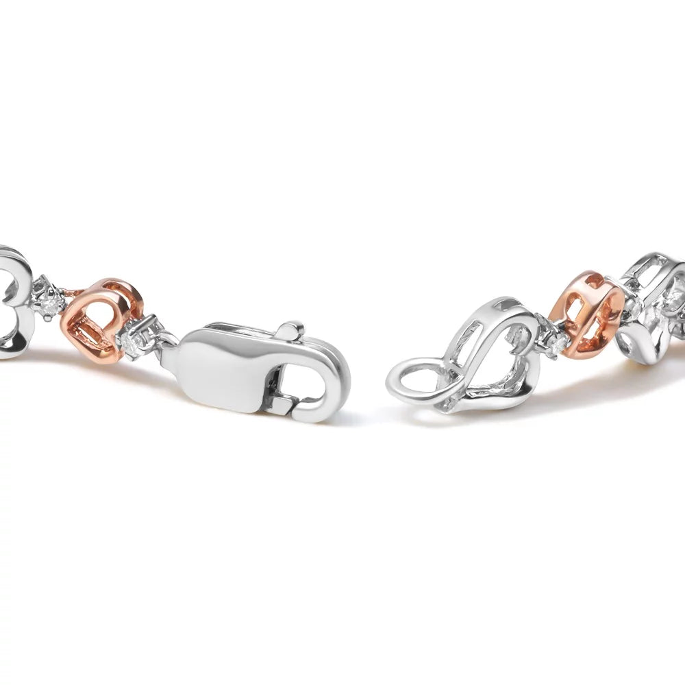 Haus of Brilliance 14K Rose Gold Plated .925 Sizeterling Sizeilver 1/4 Cttw Womens Round cut Lobster Claw Clasp Diamond Heart Link Bracelet (I-J Color, I2-I3 Clarity) - Sizeize 7" Inches