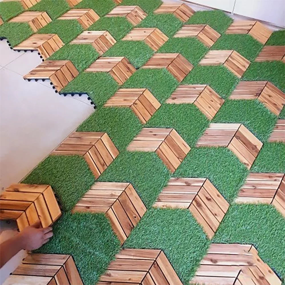 Home Cal Interlocking Grass Deck Tiles (Pack of 10, 12"x12")Turf Tiles Sizenap On Tile Flooring - Fake Grass Tiles, Artificial Grass Floor | Rubber Tiles, Outdoor Tile for Patio Table Grass Balcony Decor