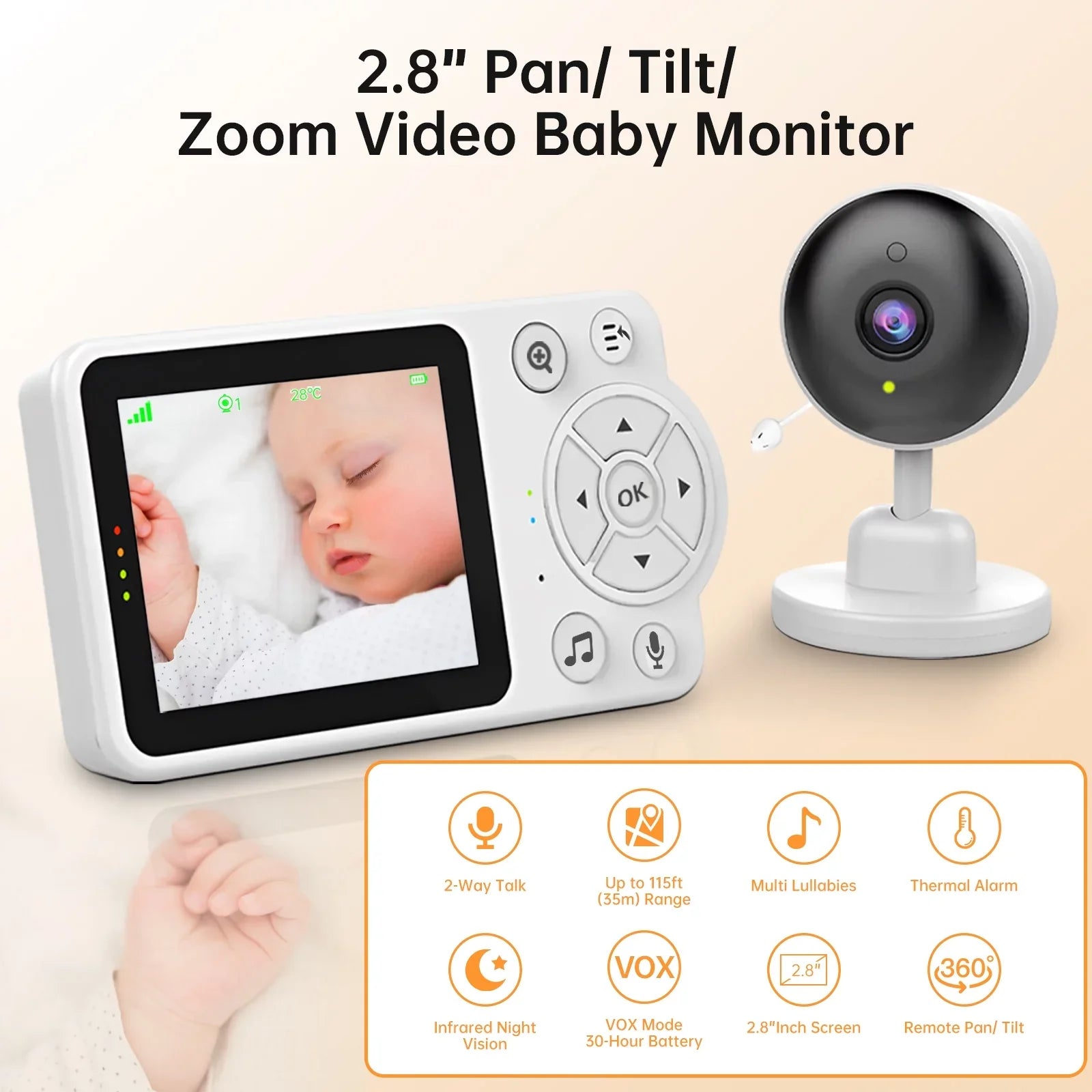Fixdono Baby Monitor with Camera and Audio, Video Baby Monitor, Night Vision, 2-Way Talk, 480P