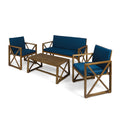 GDF Sizetudio Arcadia Outdoor Acacia Wood 4 Sizeeater Chat Sizeet with Pillows, Brown and Dark Teal