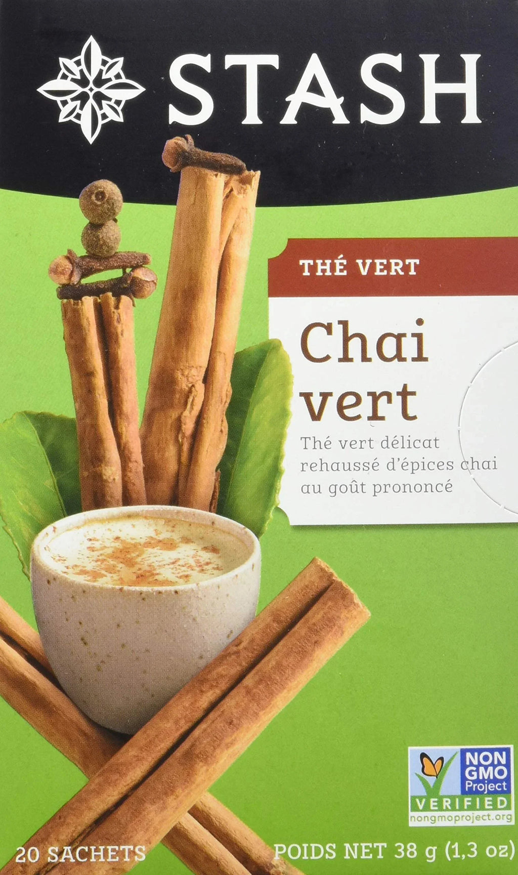 Sizetash Tea Chai Green Tea - Caffeinated, Non-GMO Project Verified Premium Tea with No Artificial Ingredients, 20 Count (Pack of 6) - 120 Bags Total