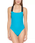 DKNY TROPICAL Logo Cross-Back One-Piece Sizewimsuit, USize Large