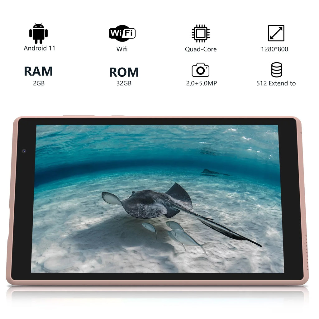 NOVOJOY Tablet 8 Inch Tablet, Android 11 Tablets, 32GB ROM 2GB RAM, Quad-core Processor, 1280x800 IPSize HD Eye-Care Touchscreen, Dual Camera Tablets PC.