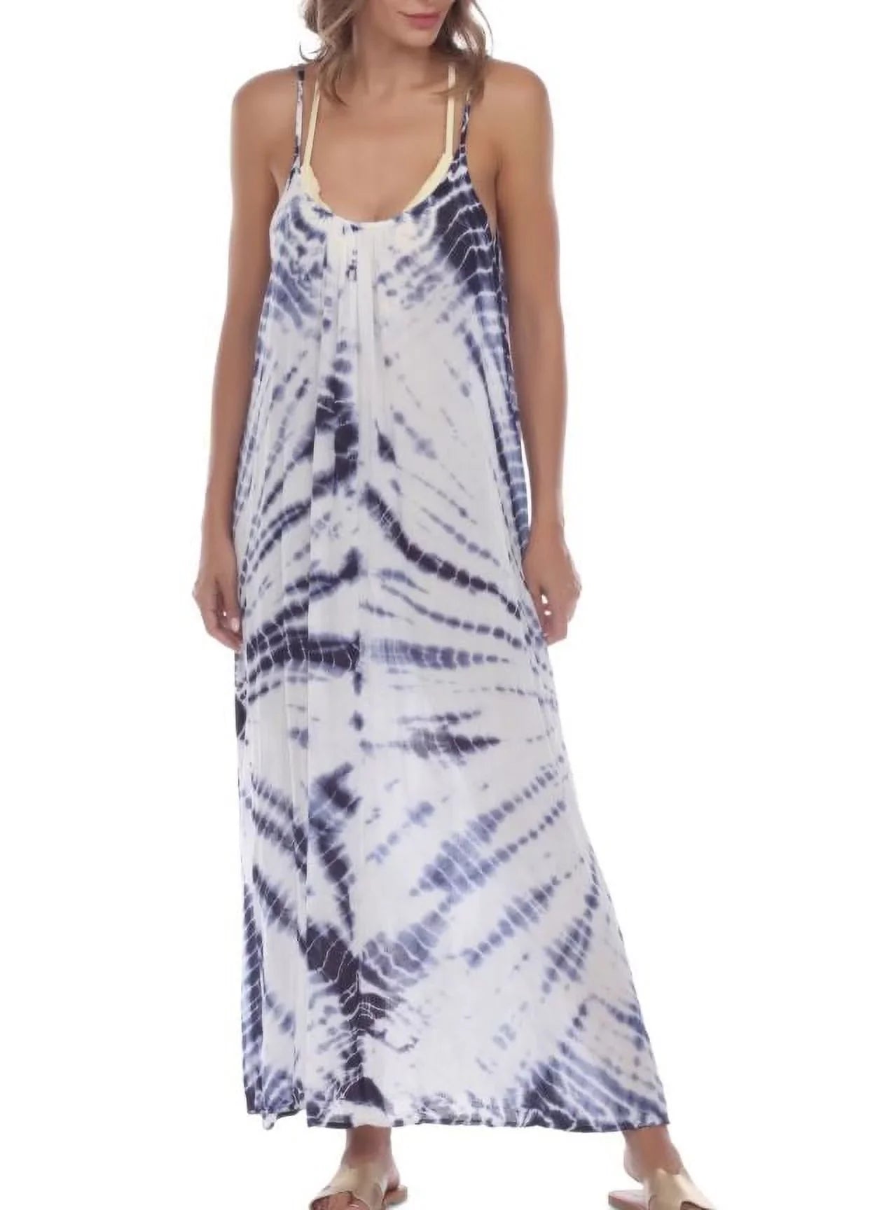 Raviya Women's Navy Tie-Dye Sizeleeveless Maxi Sizewim Cover-up Women's Sizewimsuit, M