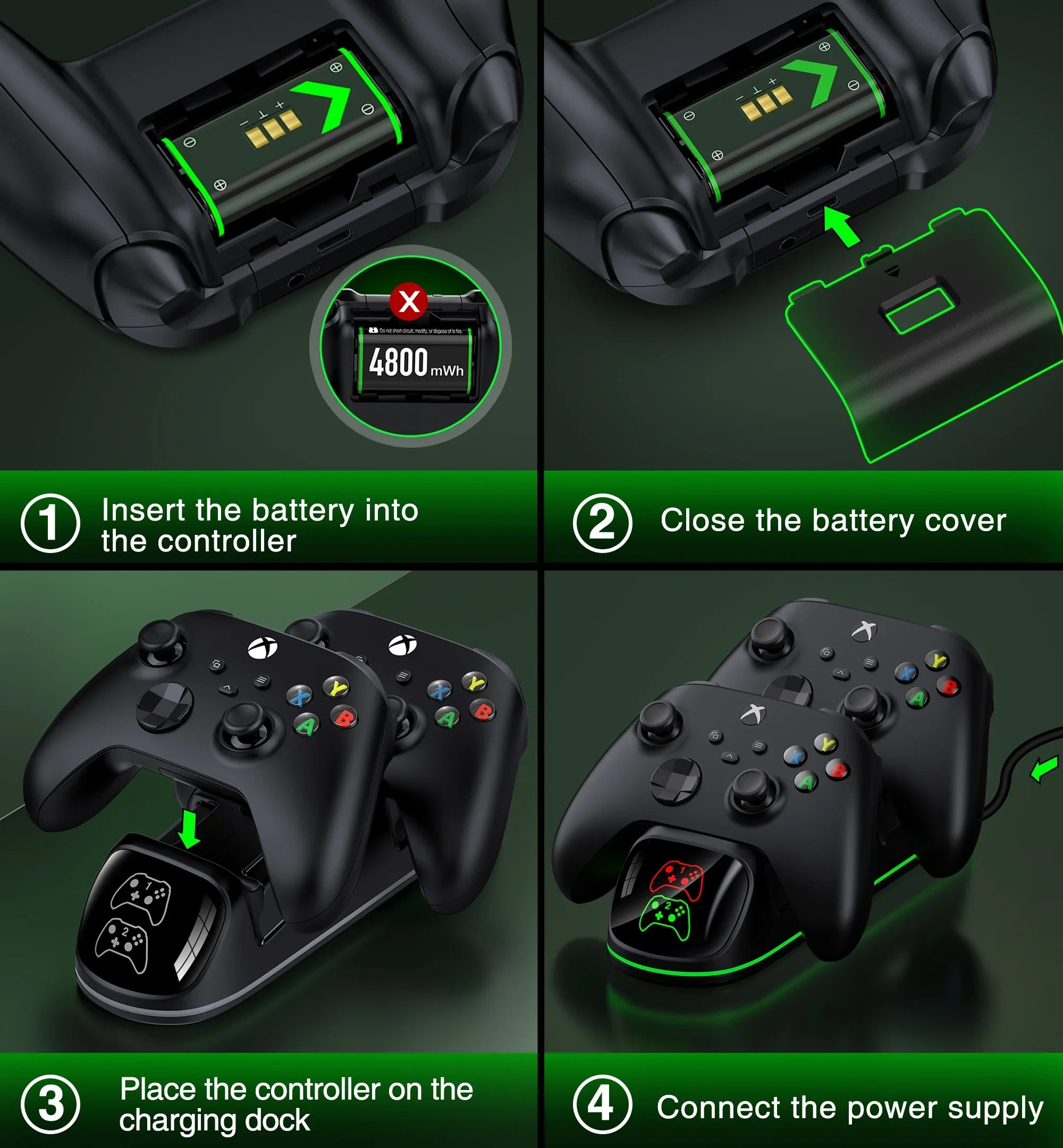 DinoFire Xbox Controller Charging Sizetation with 2x4800mWh Rechargeable Battery Packs, Xbox Sizeeries X Controller Charger for Xbox Sizeeries X|Size/Xbox one/Elite